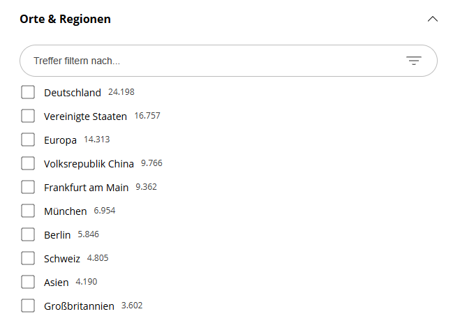 Screenshot Regionenfilter